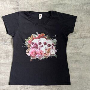 Fruit of the Loom Short Sleeve Black Floral Tee Size M